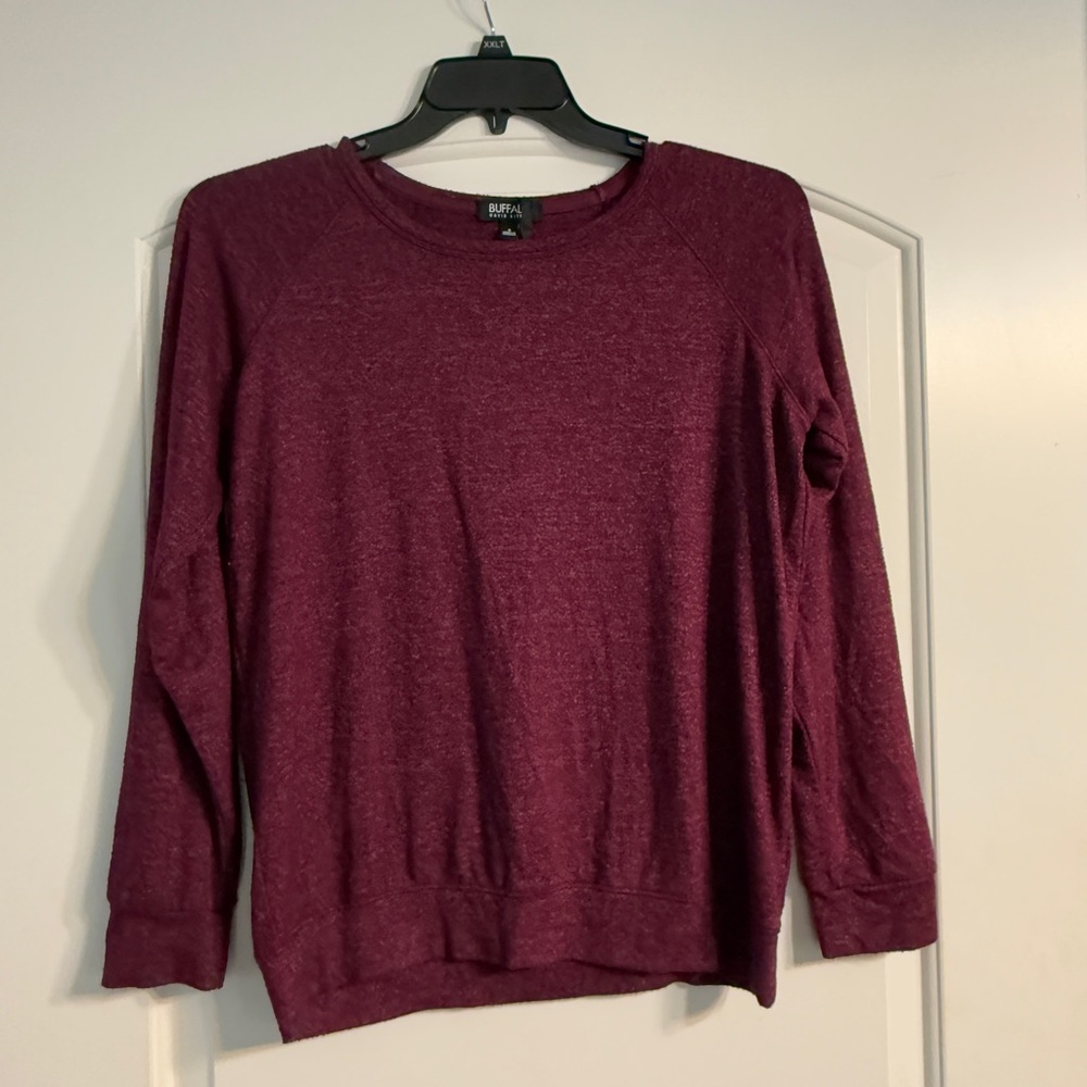 Buffalo David Bitton Pullover Women Size S Burgundy Excellent Raglan Sweatshirt